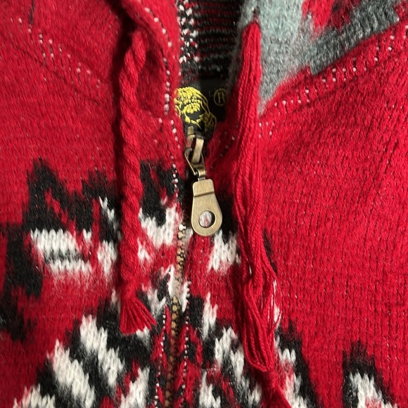 Ruminahui Wool Jacket Sweater Red/Black Native American Wolf - Picture 8 of 8